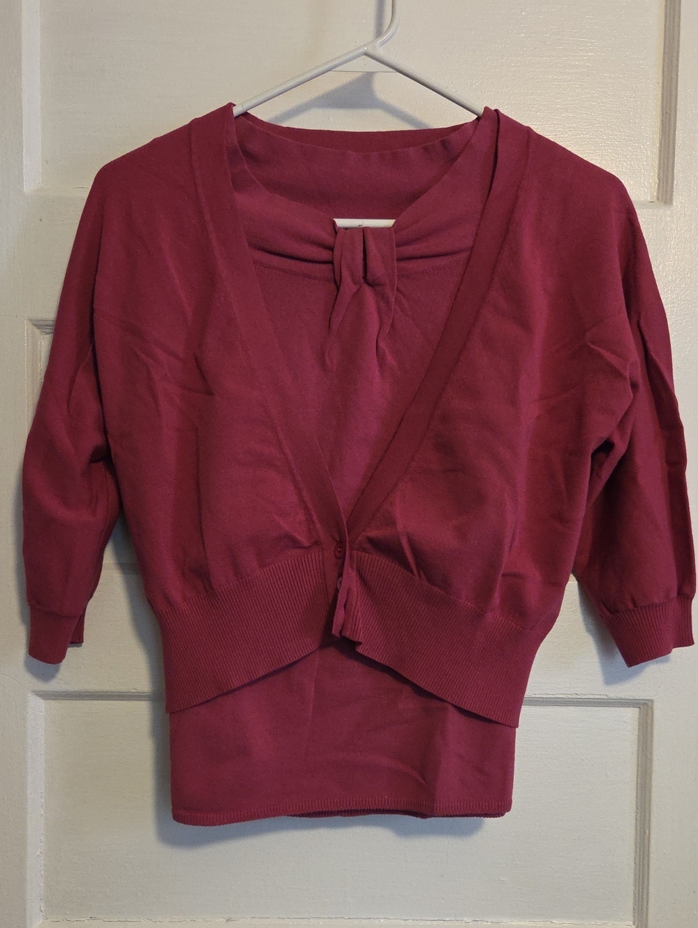 Armani Collezioni Rose-Magenta Knit Cardigan and Bow-Accent Top